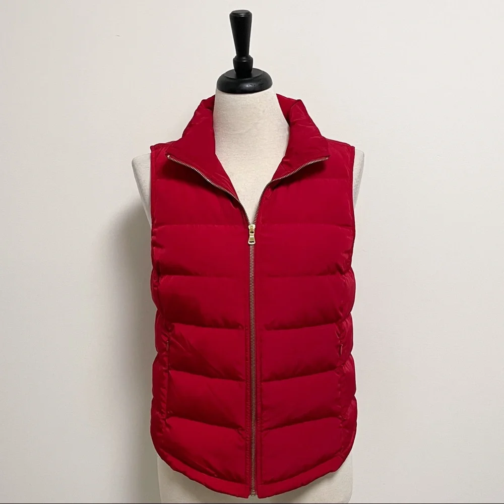 Talbots Red Puffer Sleeveless Zip Up Vest Small Duck Down Feathers Pockets